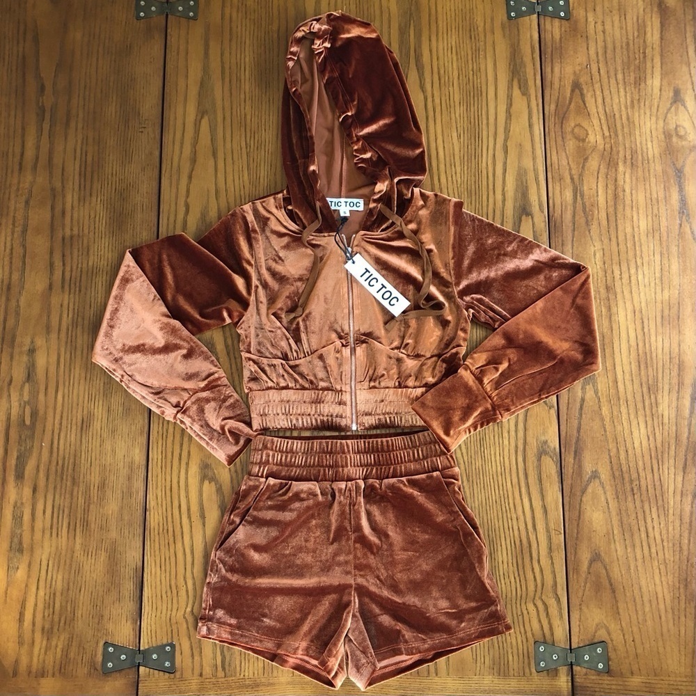 Velour Cropped Jacket and Short Set